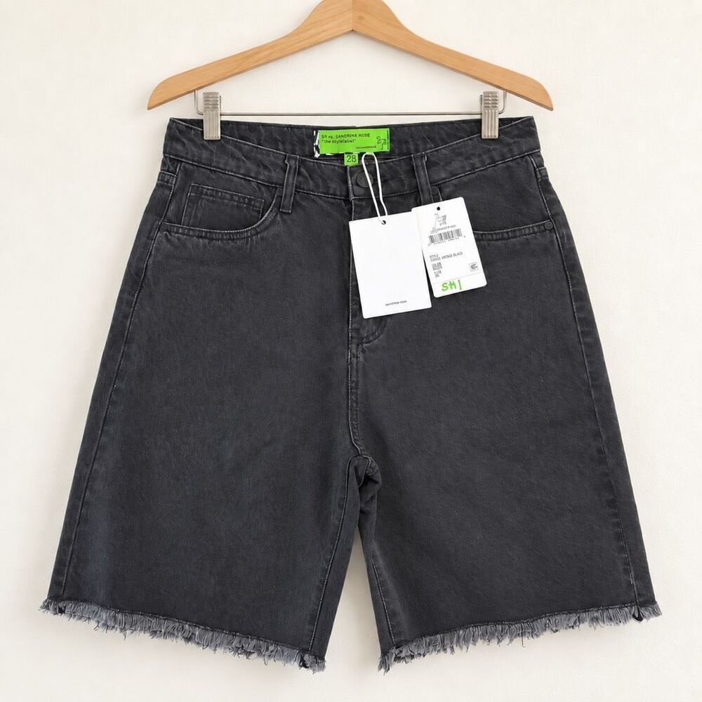 SR vs Sandrine Rose Black Denim Bermuda Shorts Raw Hem NWT Size 28 Shorts